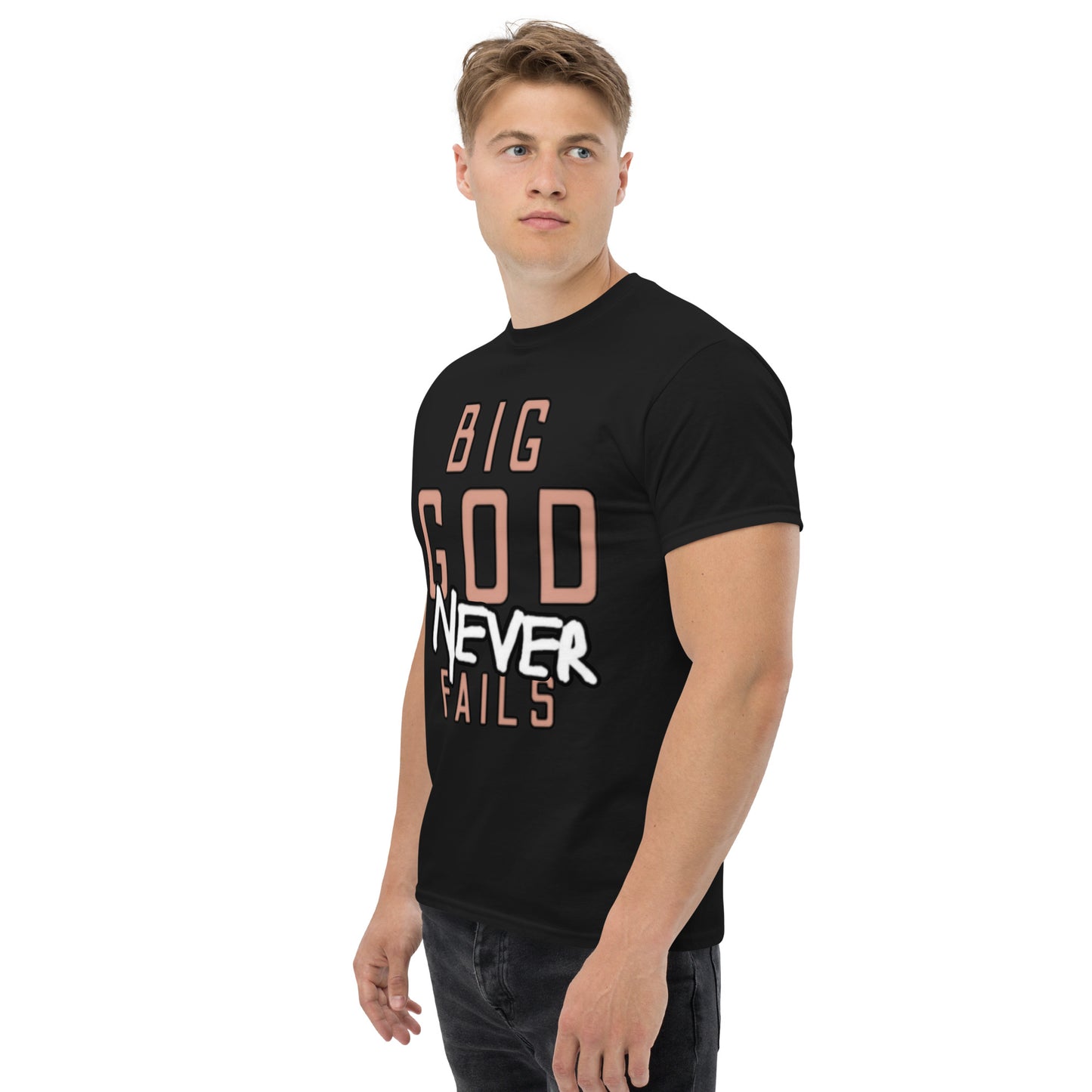 Big God Never Fails - Classic Tee | Tan N White Print