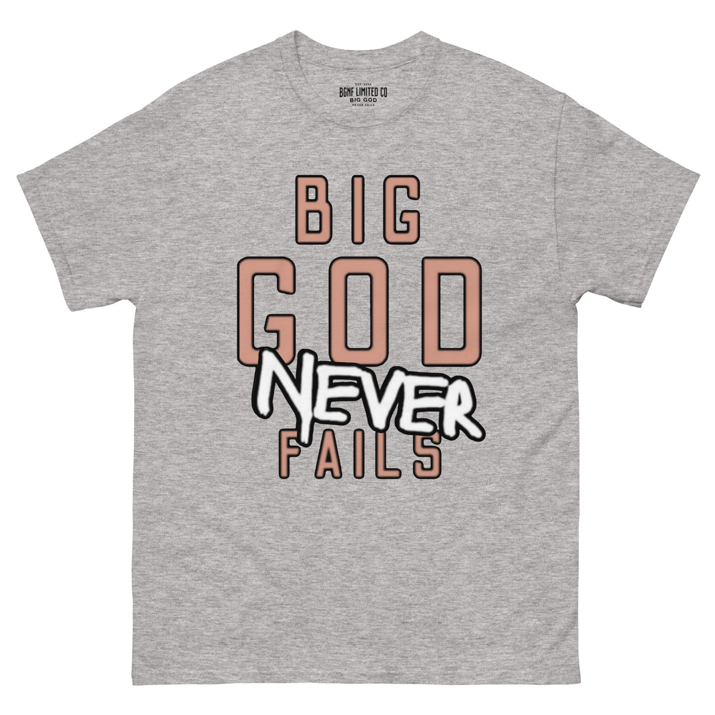 Big God Never Fails - Classic Tee | Tan N White Print