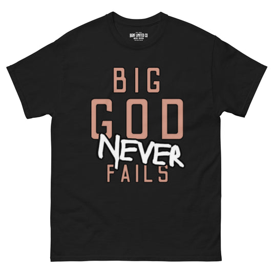 Big God Never Fails - Classic Tee | Tan N White Print