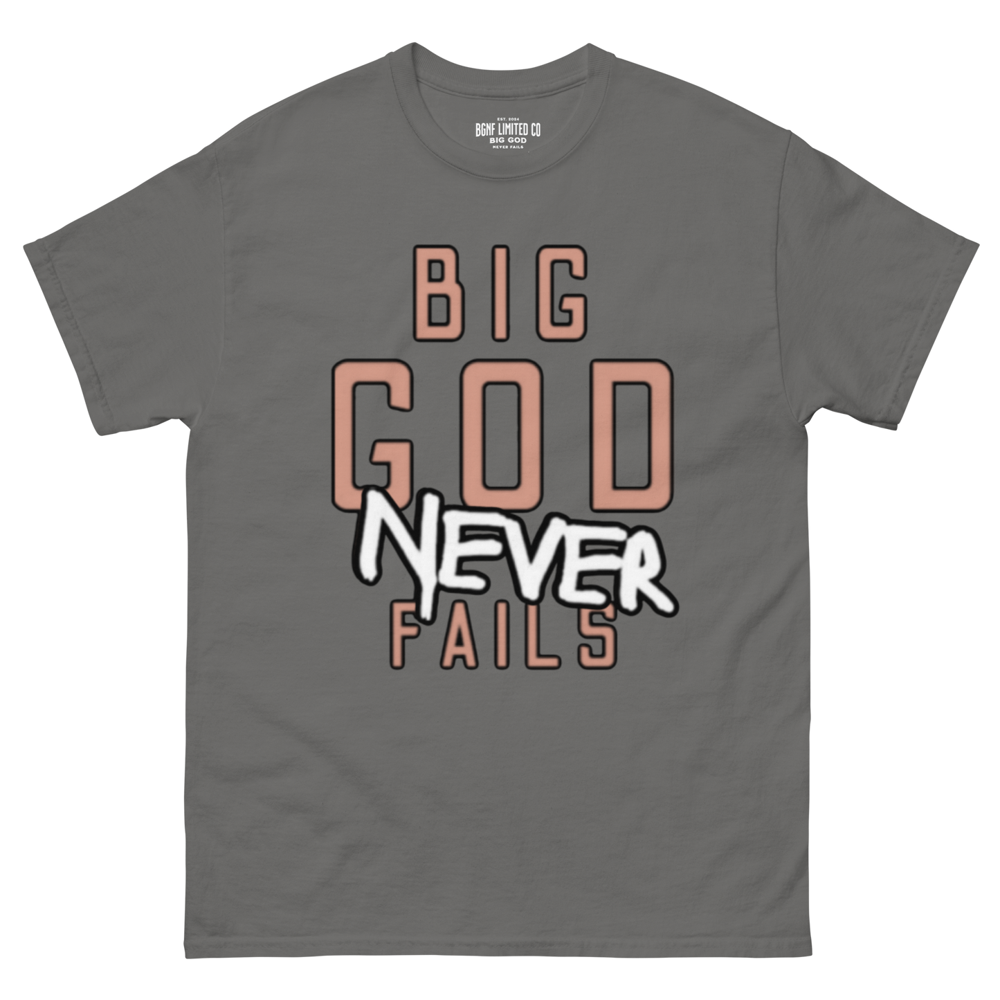 Big God Never Fails - Classic Tee | Tan N White Print