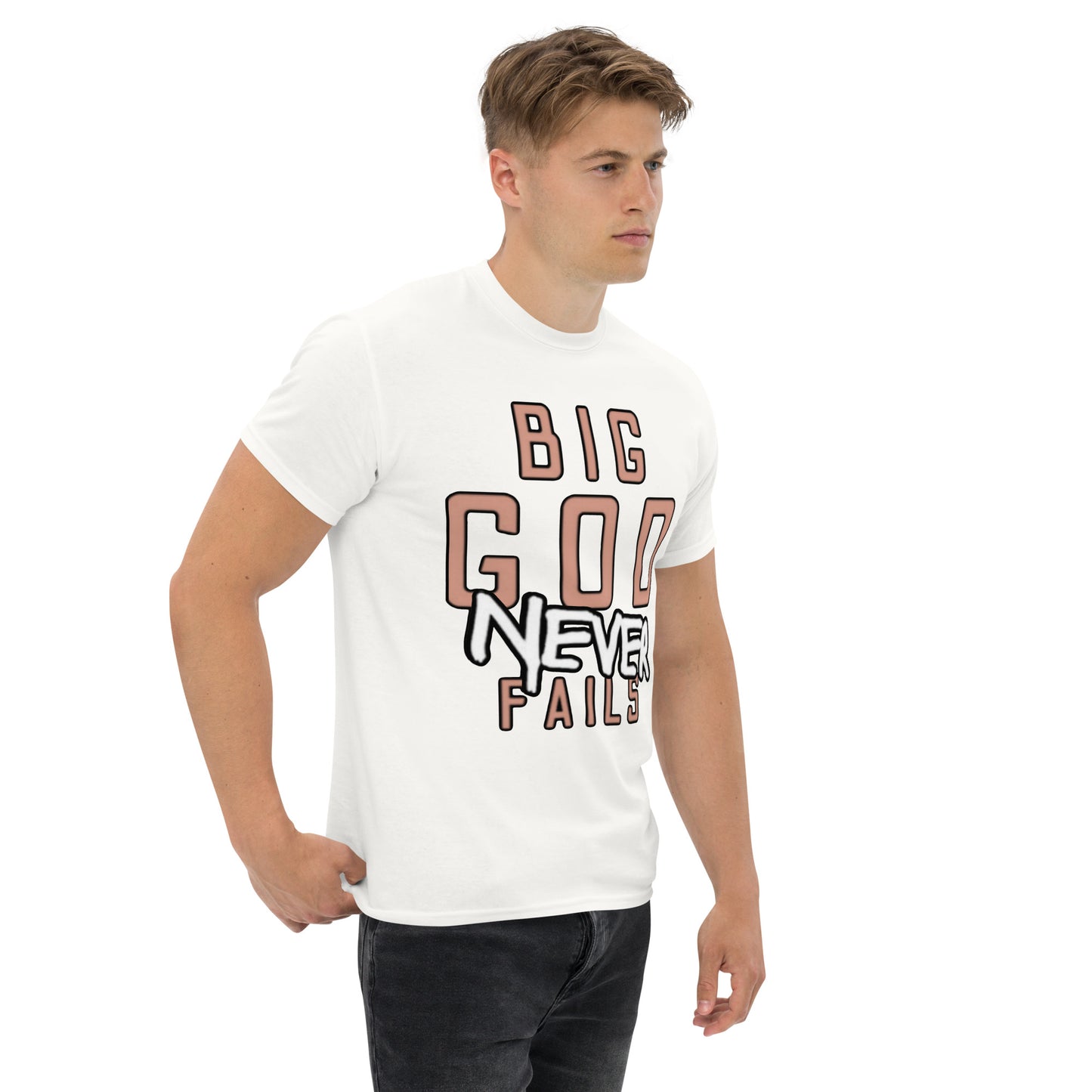 Big God Never Fails - Classic Tee | Tan N White Print